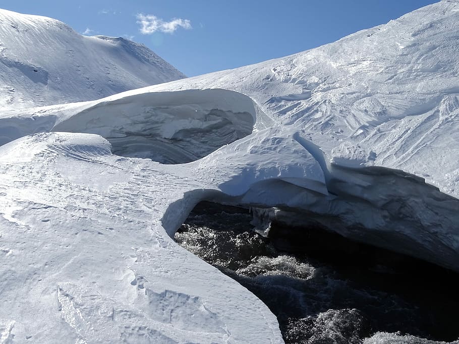 mountains, river, winter, landscape, nature, mountain river HD wallpaper