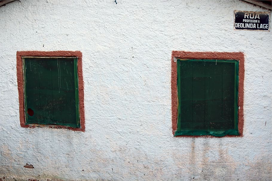 white painted wall with two open windows, panes, boarded, architecture HD wallpaper