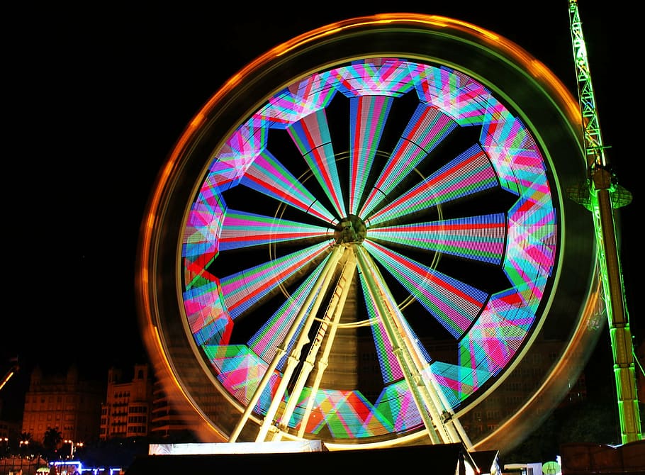 fun fair, valence, spain, july, ferris wheel, multi colored HD wallpaper