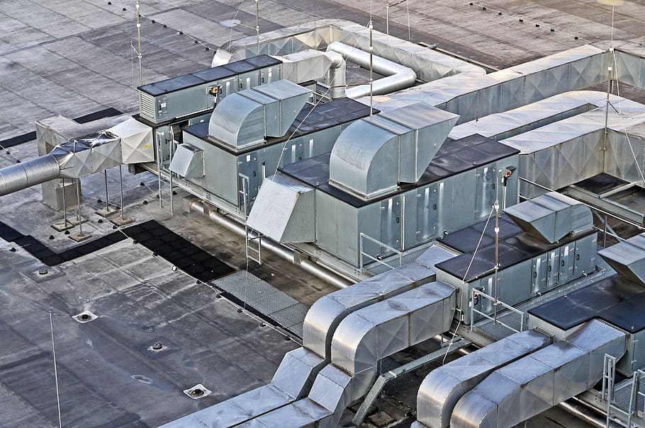top view of the warehoues, hall roof, ventilation, air conditioning