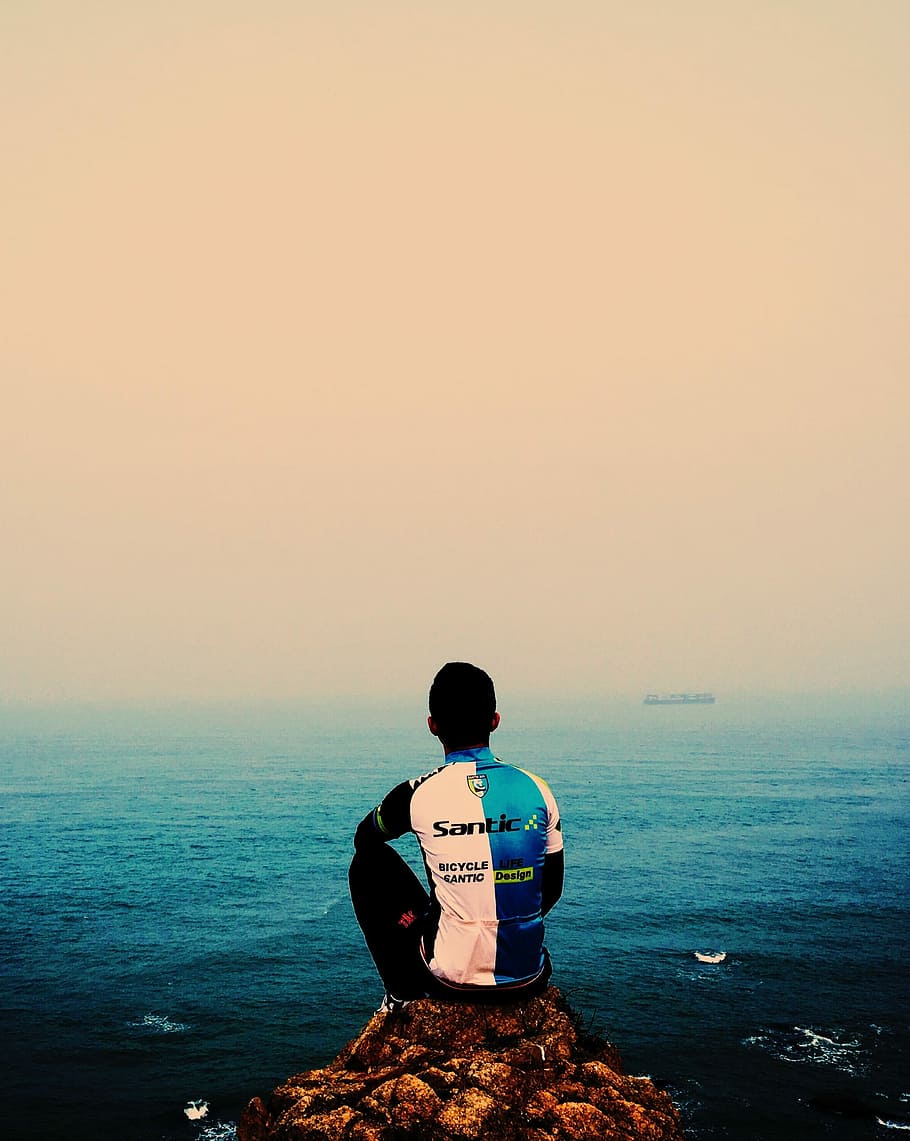 Sea, Riding, Twilight, one man only, rear view, one person HD wallpaper