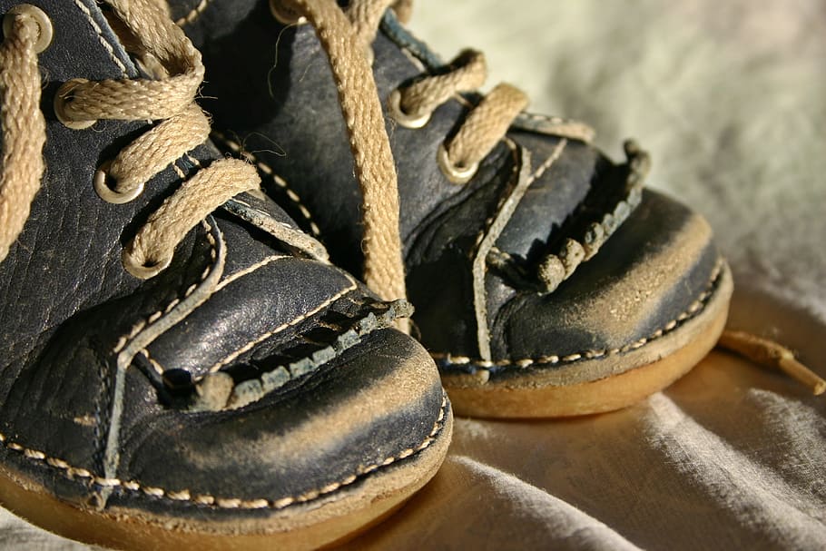 gray-and-brown leather boots, children's shoe, baby, baby shoes, HD wallpaper