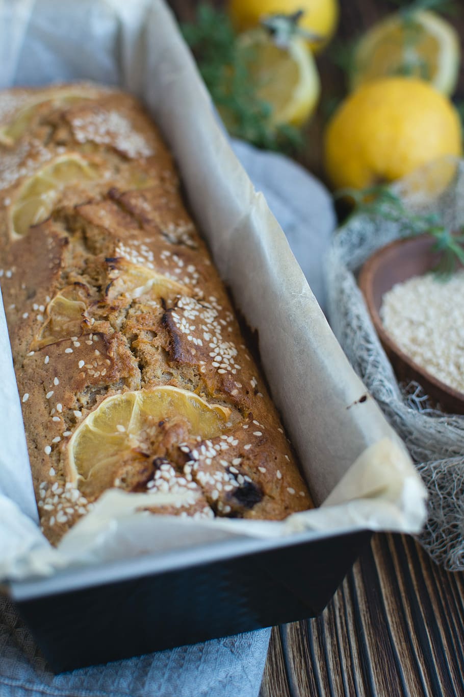 Lemon cake, bread, close up, dessert, pastry, sweet, wood, food HD wallpaper
