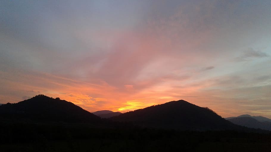 sunset, sky, evening, light, mountain, scenics - nature, cloud - sky HD wallpaper