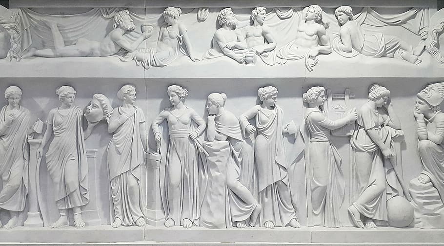 white mural, greece, greek mythology, in, roman, statue, architecture, HD wallpaper