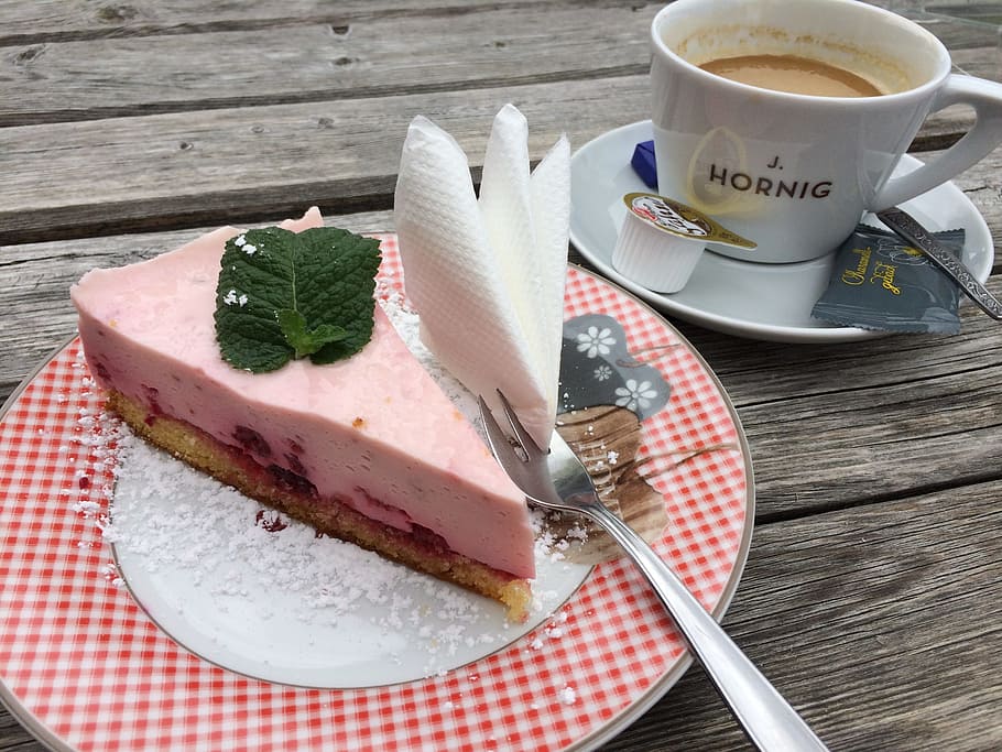 coffee, cake, delicious, sweet, dessert, raspberry pie, cream HD wallpaper