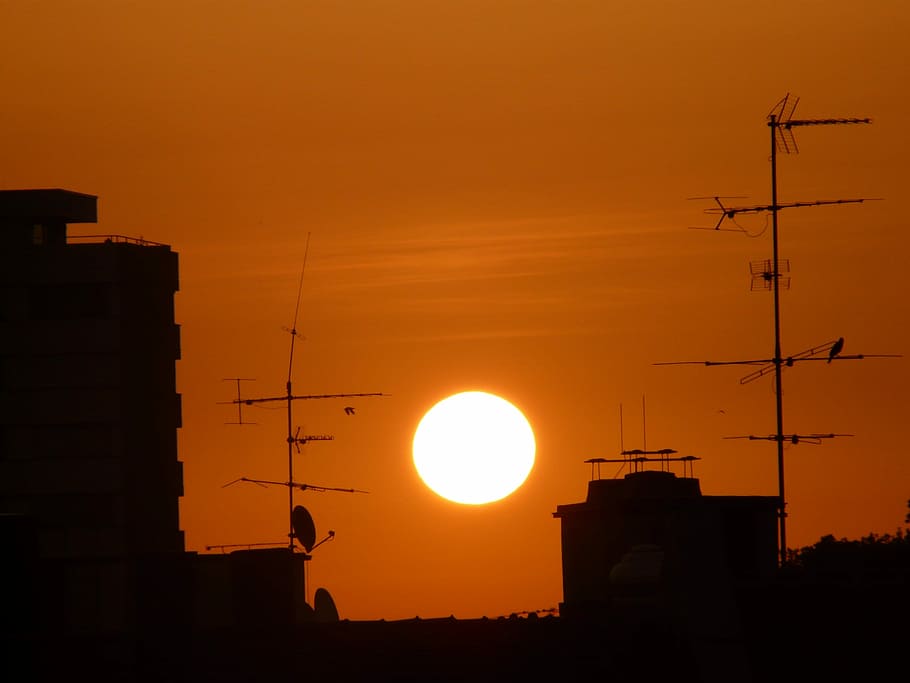 Sunset, Sun, Red, Red, Sky, Sky, Glow, Building, abendstimmung HD wallpaper