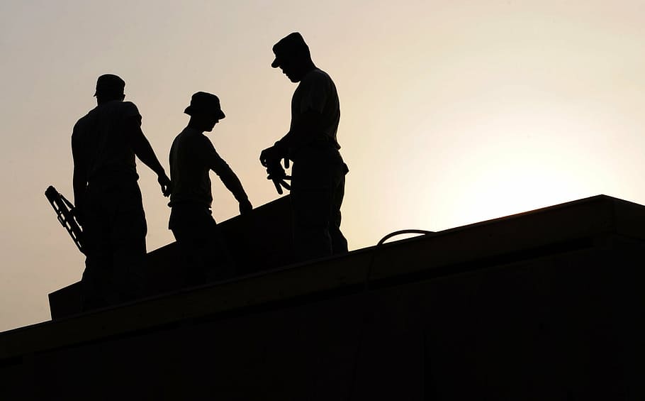 silhouette photo of three men, workers, construction, site HD wallpaper