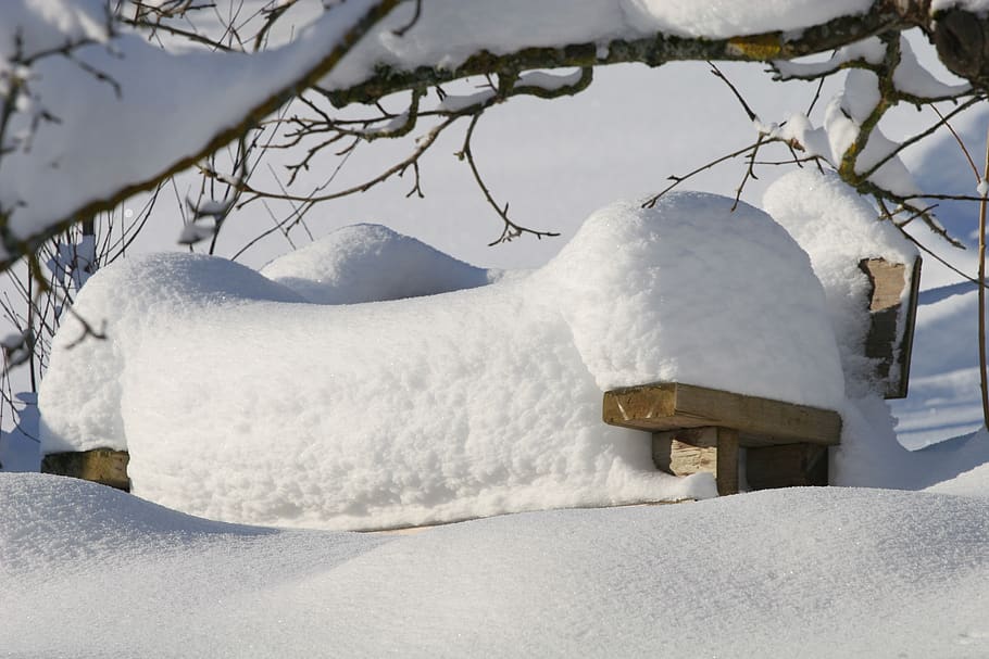 winter, snow, cold, bench, snowdrift, cold temperature, white color HD wallpaper