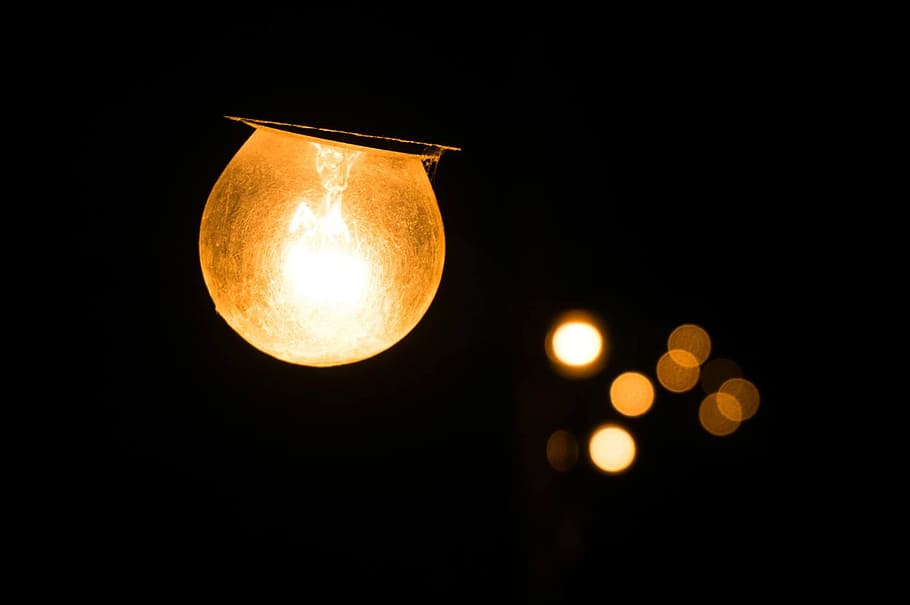 light bulb, lamp, lighting, pear, glow wire, illuminated, night HD wallpaper