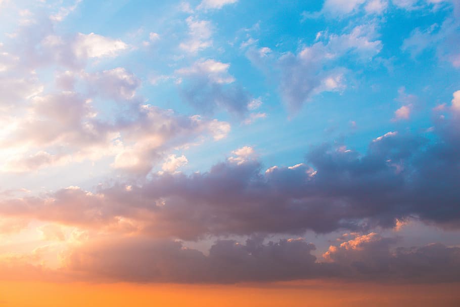 clouds and sky during daytime, blue and orange sky, sunset, sunrise HD wallpaper