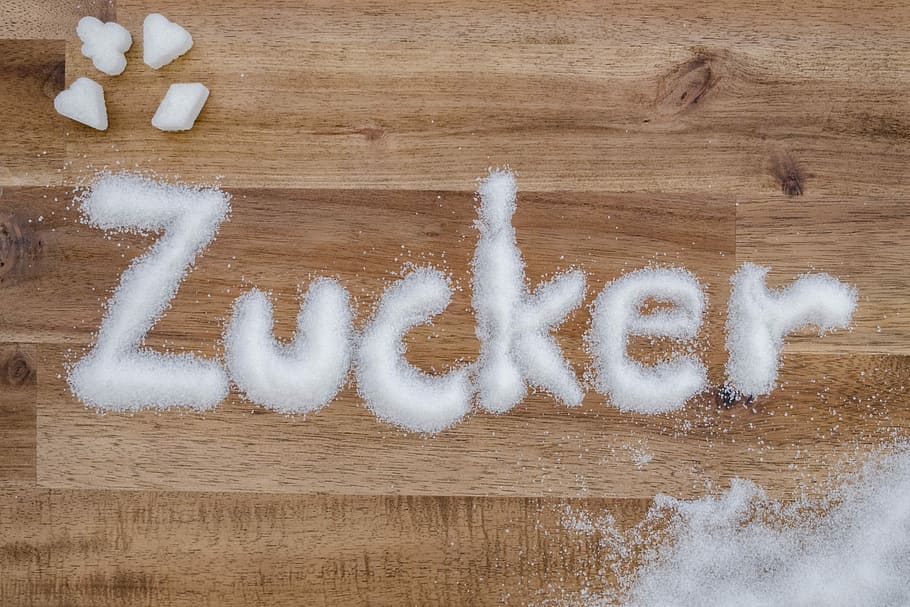 Zucker powder on brown wooden desk, Granulated Sugar, Sugar, Sugar