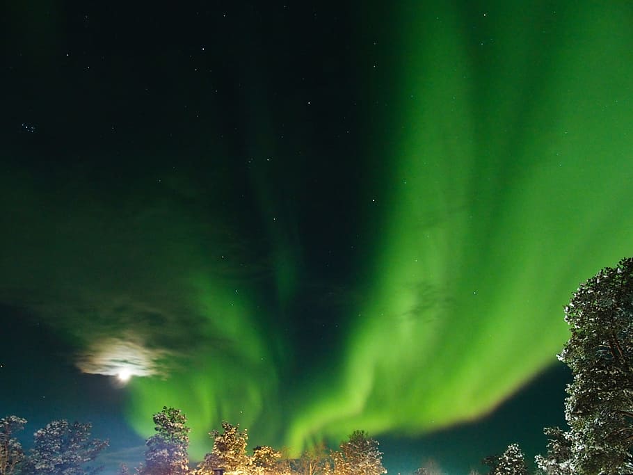 photo of green aurora lights, Aurora Borealis, Finland, Inari, HD wallpaper