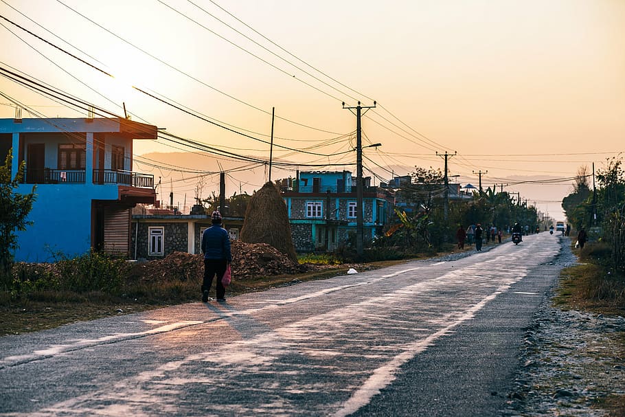 activity, adventure, architecture, asphalt, dawn, dusk, electric posts HD wallpaper