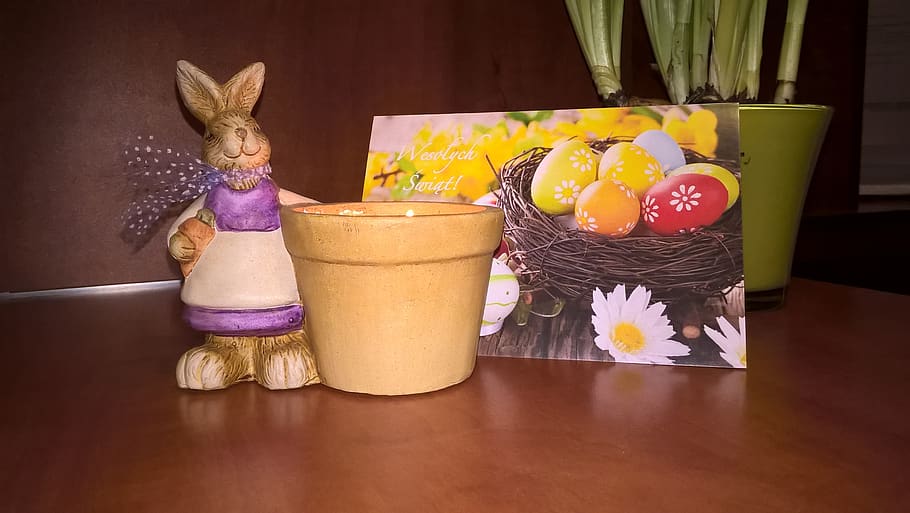 easter, table, easter bunny, celebration, animal representation HD wallpaper