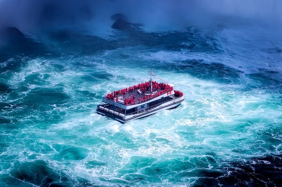 people on board of white and black passenger boat, Niagara Falls, Canada, HD wallpaper