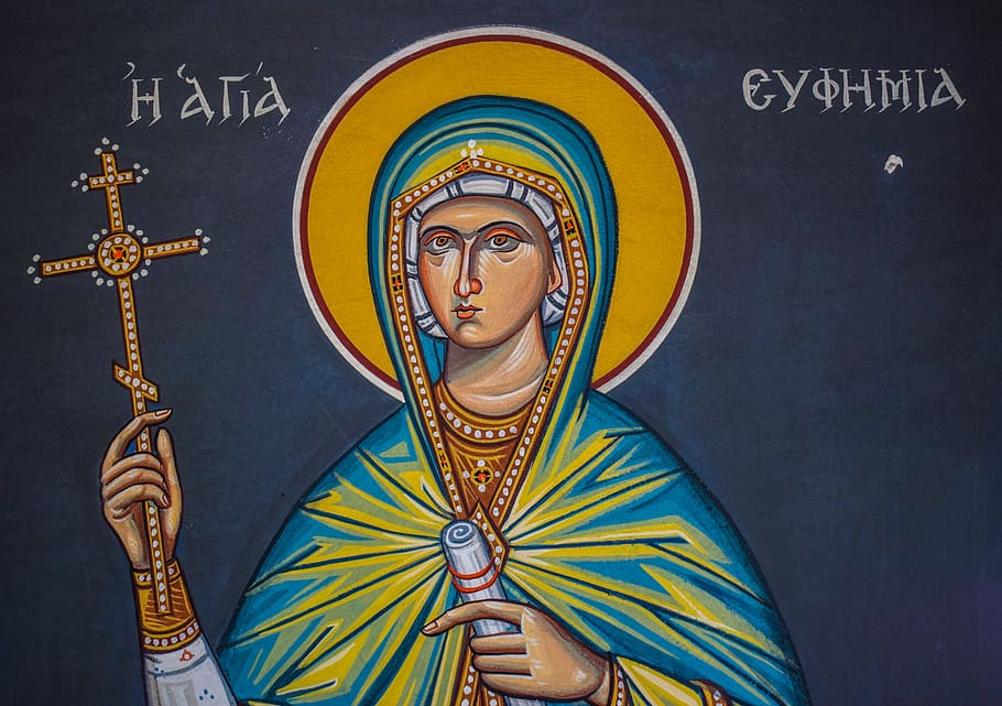 saint euphemia, ayia, iconography, painting, religion, christianity, HD wallpaper