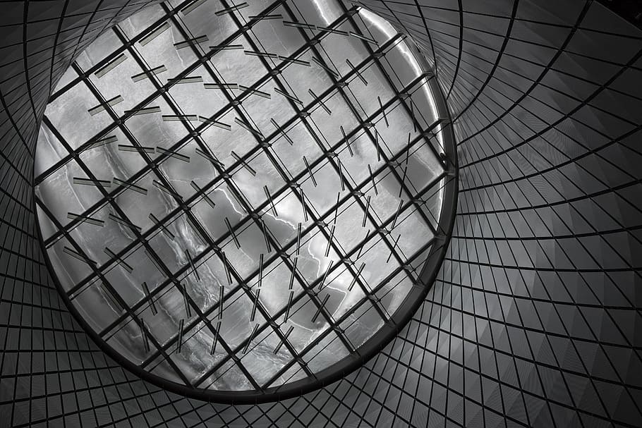 gray glass dome interior, architecture, roof, structure, modern HD wallpaper