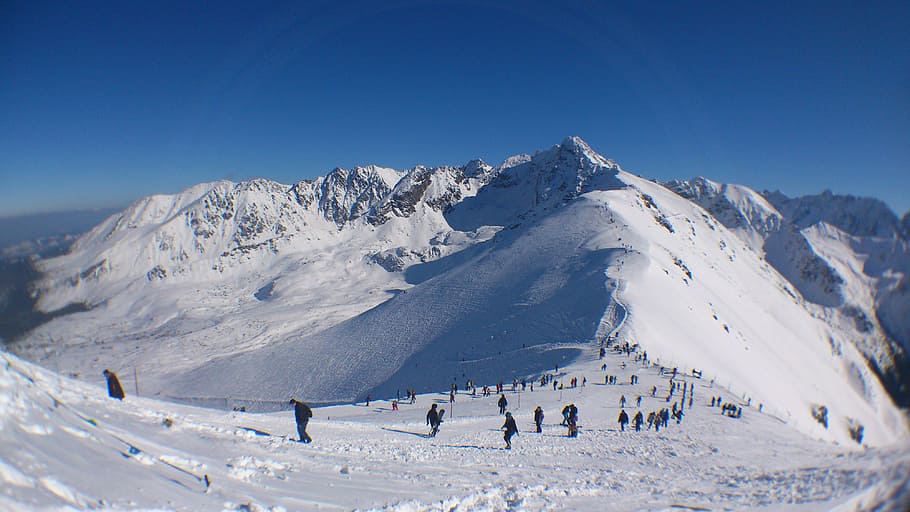tatra, mountains, range, peak, snow, winter, people, ski, skiing, HD wallpaper