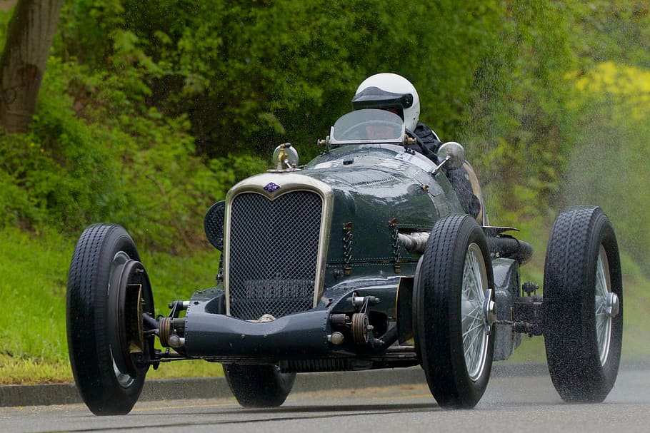 oldtimer, racing car, wet, transportation, mode of transportation HD wallpaper