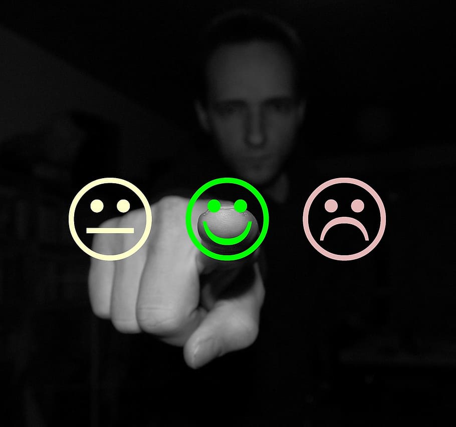 person touching emoji, feedback, opinion, customer, satisfaction, HD wallpaper