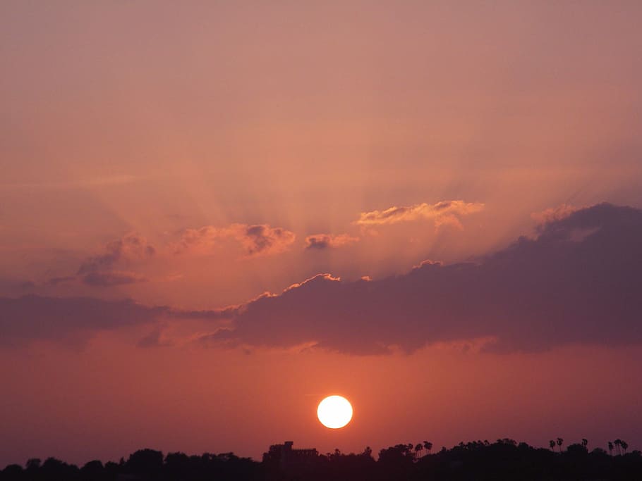 View, Sun, Outdoors, Evening, Sky, sunset, orange clouds, nature HD wallpaper