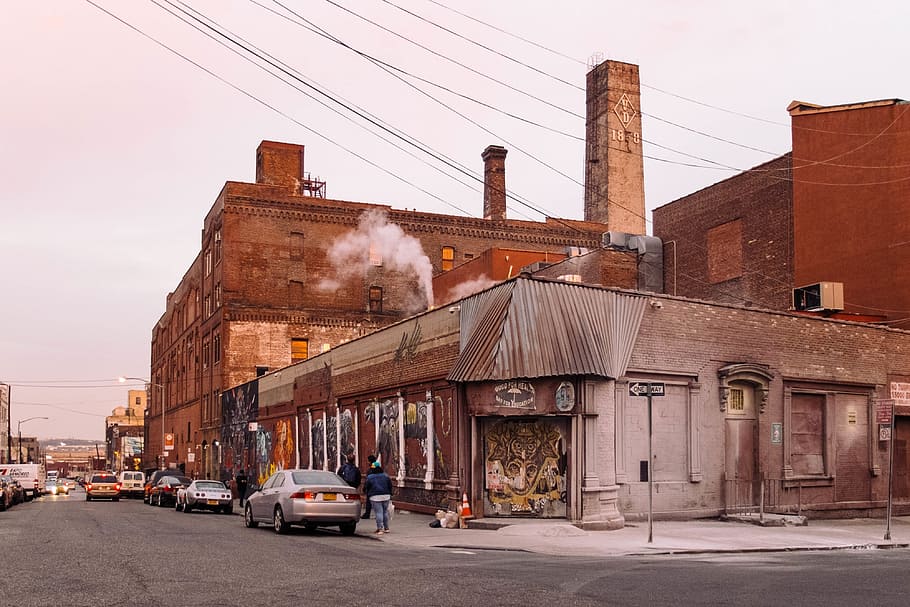 building, structure, car, vehicle, parking, road, street, smoke HD wallpaper