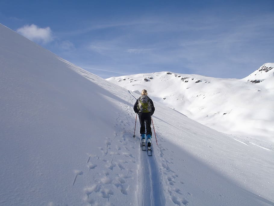 person skiing on snow covered mountain, Backcountry, Ski Touring, HD wallpaper