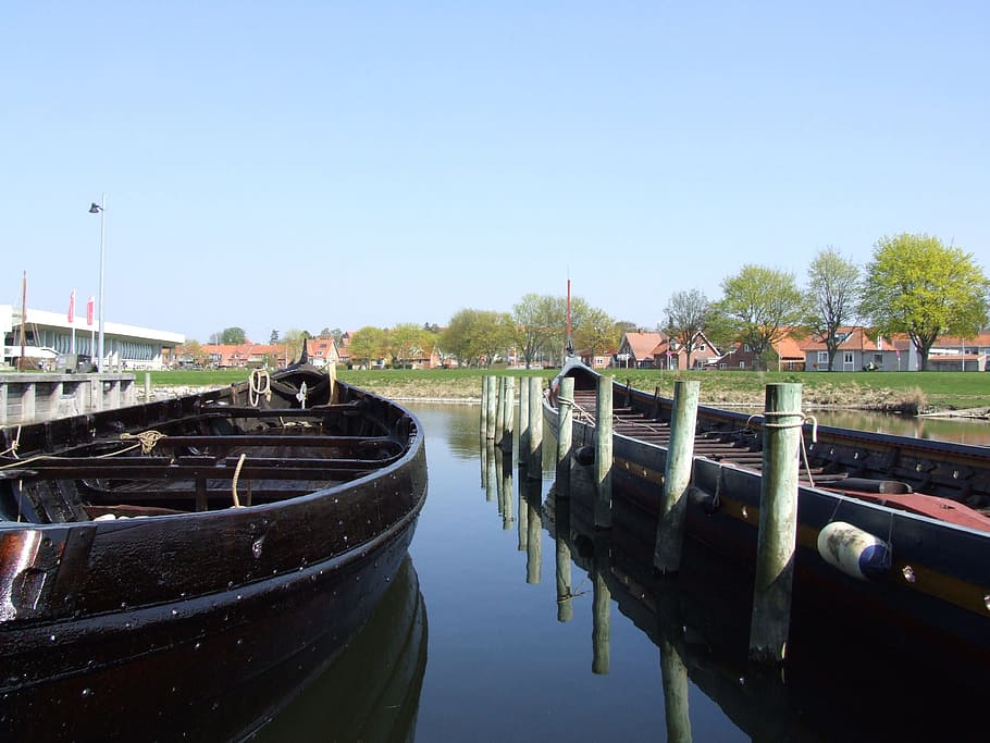 denmark, holidays, viking, ship, roskilde, water, sky, clear sky HD wallpaper