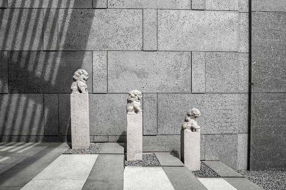 stone lion, sculpture, texture, representation, human representation HD wallpaper