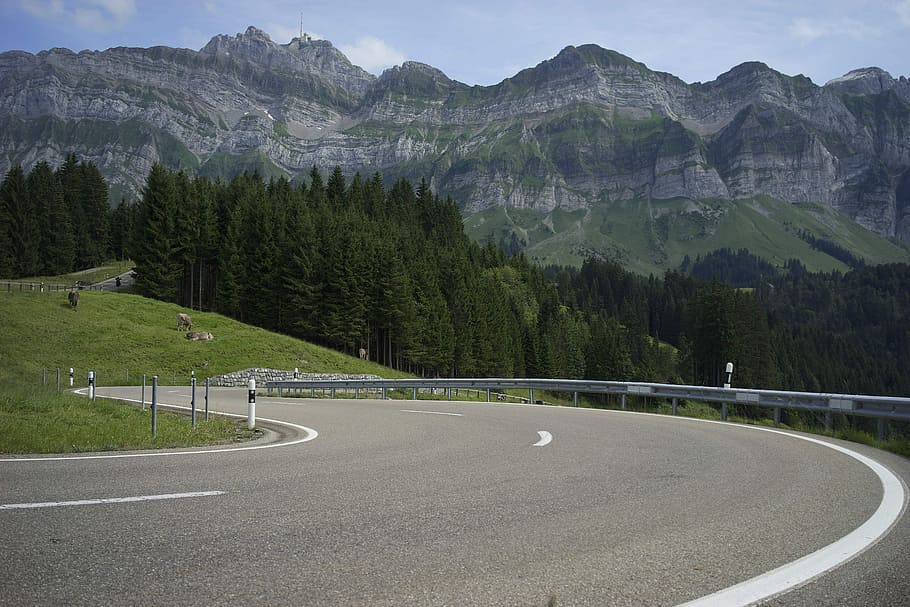 Curves, Road, Landscape, Alpine, mountains, route, pass road, HD wallpaper
