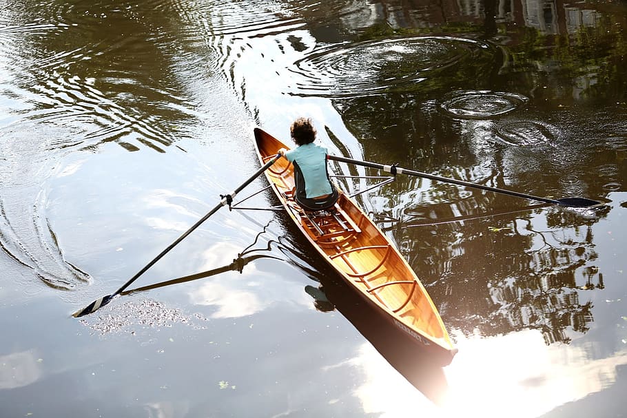 Netherlands, Canoe, boy, nautical Vessel, oar, rowing, river HD wallpaper