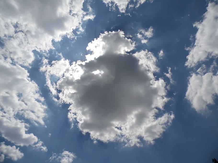 white and blue cloudy sky, dark clouds, god, thunderstorm, thundercloud HD wallpaper