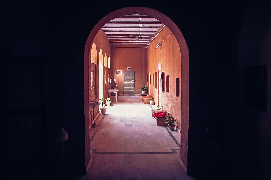 arch pathway, corridor, gate, architecture, door, travel, tunnel HD wallpaper