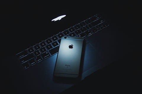 gold iPhone 6s on MacBook, office, work, business, workspace HD wallpaper