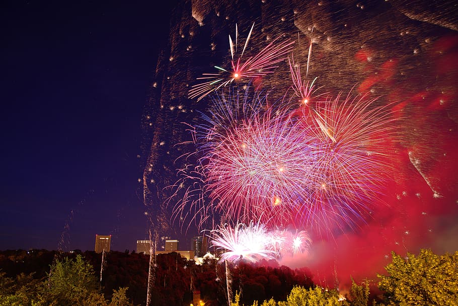 Fireworks, Night, Luxembourg, national holiday, celebration