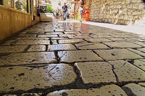 man walking on paved alley, Marble, Croatia, Split, Old Town HD wallpaper