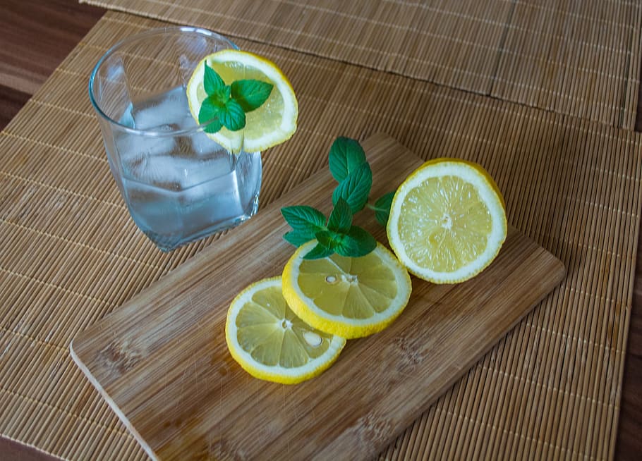 glass with citrus fruit, lemons, citrus fruits, sour, healthy