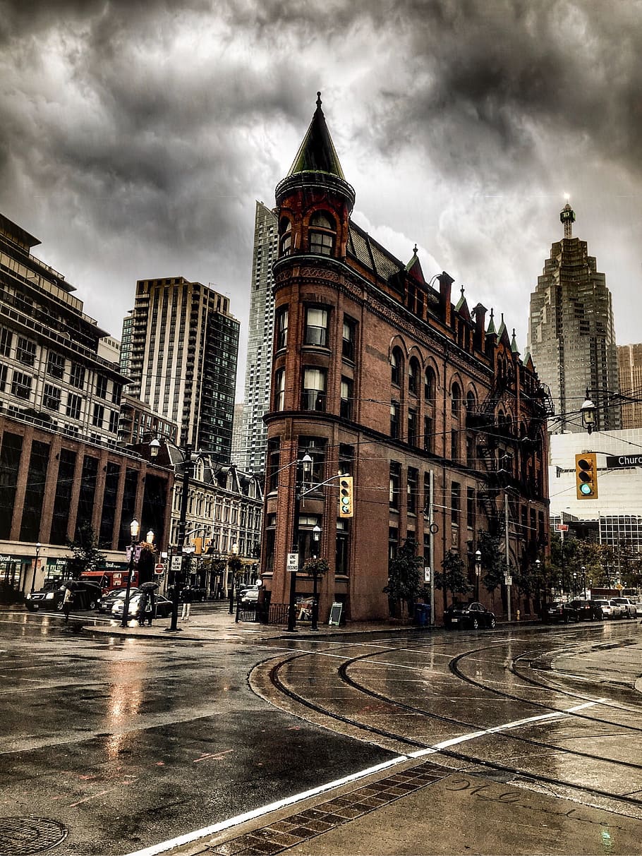 Vintage, Flatirons, Toronto, rain, cloud - sky, architecture HD wallpaper