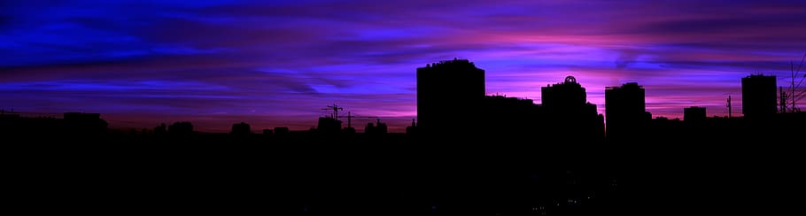 city silhouette landscape photography, panorama, sunset, clouds HD wallpaper