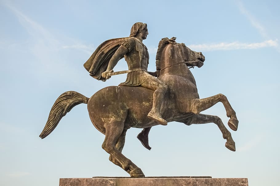 man riding horse statue, greece, thessaloniki, alexander the great