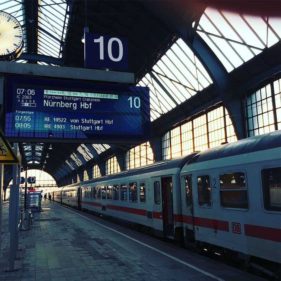 deutsche bahn, railway station, karlsruhe, ic, train, travel