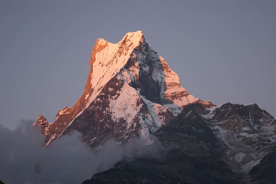 in distant photo of mountain covered by snow, peak, summit HD wallpaper
