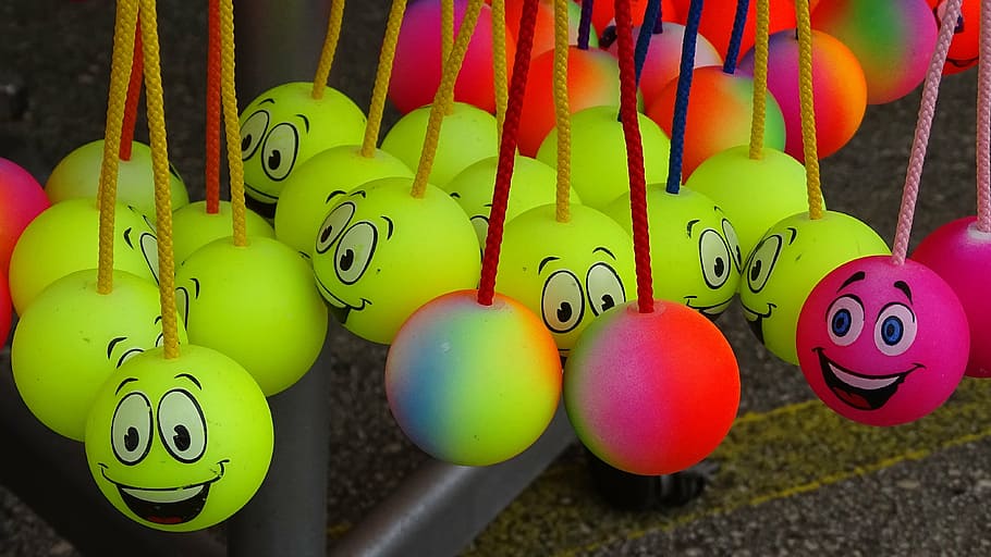 balls, about, yellow, movement, play, smiley, multi colored HD wallpaper