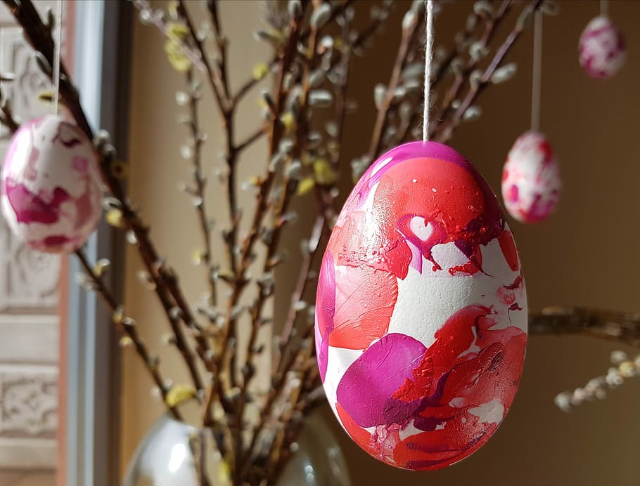 easter, egg, painted, easter greeting, goose egg, pink, red HD wallpaper