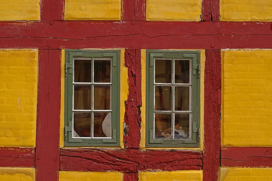 gray wooden windows, truss, fachwerkhaus, home, old town, building, HD wallpaper