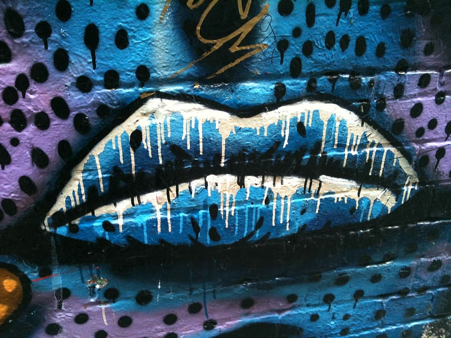 Blue Lips, Graffiti, Mouth, graffito, melbourne, paint, artist HD wallpaper