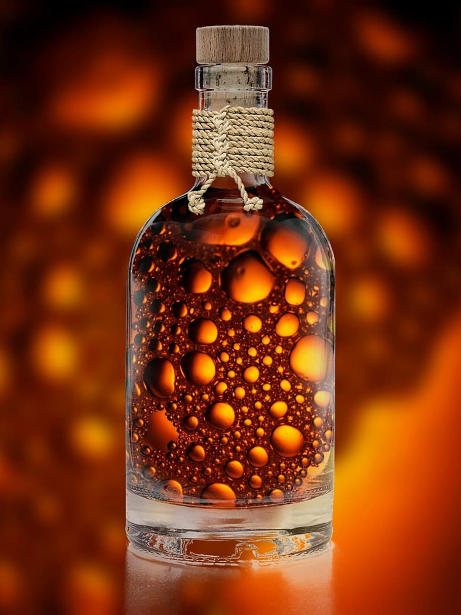 clear glass bottle, drink, refreshment, bubble, blow, alcohol HD wallpaper