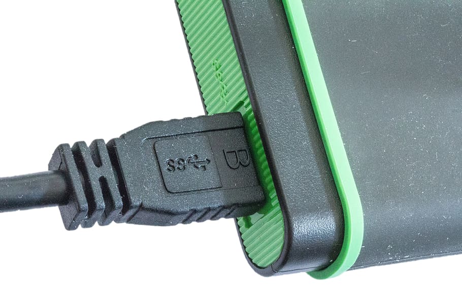 black power bank plugged in, hard drive, usb, connection, hardware HD wallpaper