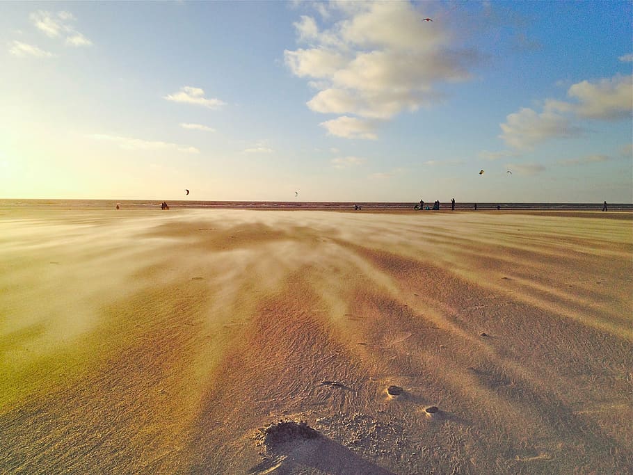 beach, wind, drift, sand, contrast, structure, sea, sky, clouds HD wallpaper